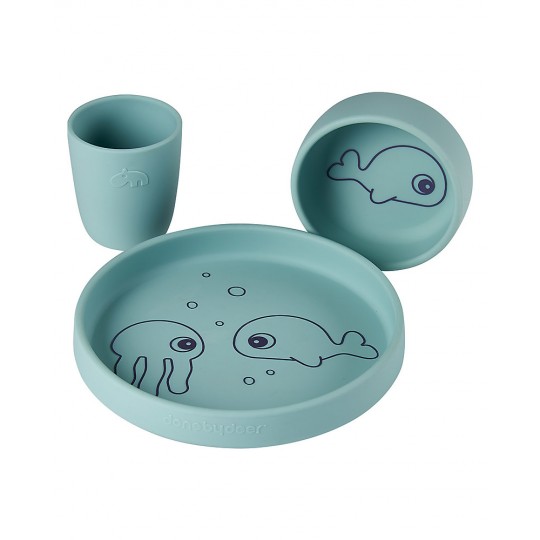 Done by Deer - Set per la Pappa in Silicone Alimentare - Amici del Mare - Colore: Rosa
