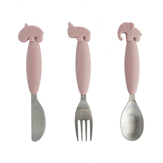 Done by Deer - Set 3 Posate Anti-Scivolo - Acciaio inossidabile - Colore: Rosa