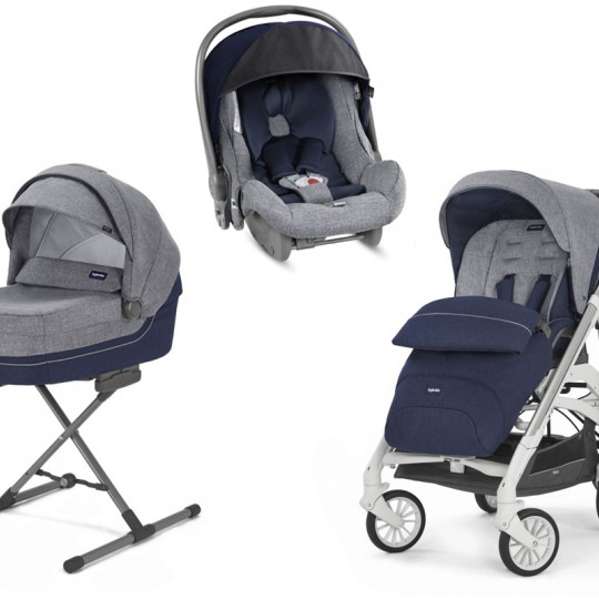 Inglesina - Sistema Quattro Trilogy + Huggy con telaio City bianco - Colore Inglesina: antigua blue