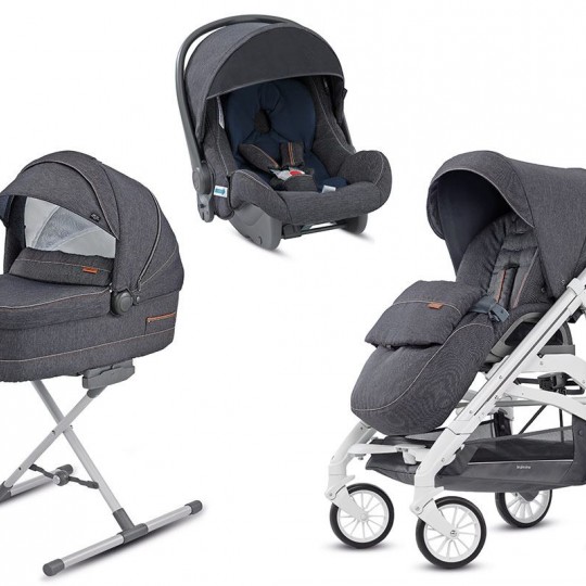 Inglesina - Sistema Quattro Trilogy + Huggy con telaio City bianco - Colore Inglesina: village denim