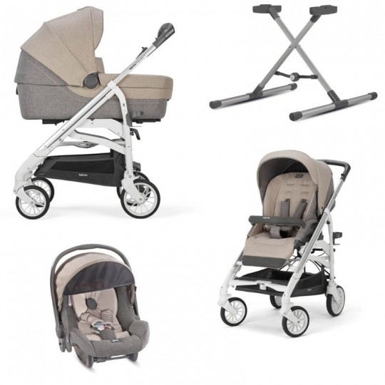 Inglesina - Sistema Quattro Trilogy + Huggy con telaio City bianco - Colore Inglesina: bermuda beige