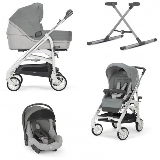 Inglesina - Sistema Quattro Trilogy + Huggy con telaio City bianco - Colore Inglesina: cayman silver