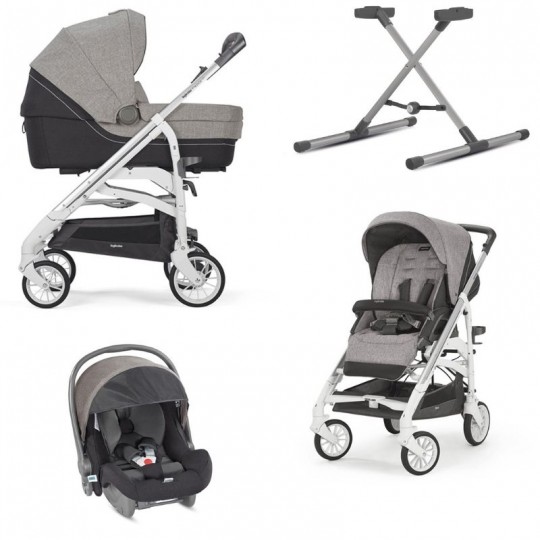 Inglesina - Sistema Quattro Trilogy + Huggy con telaio City bianco - Colore Inglesina: maui grey