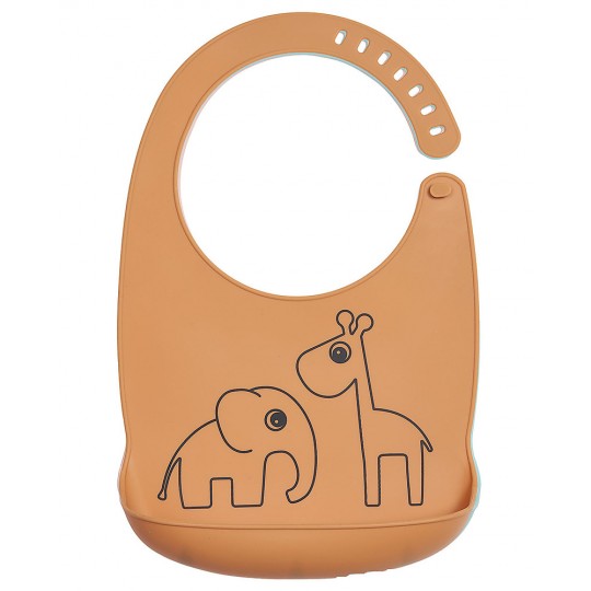 Done by Deer - Bavaglino Impermeabile con Tasca Deer Friends - 100% silicone alimentare - Colore: Mostarda