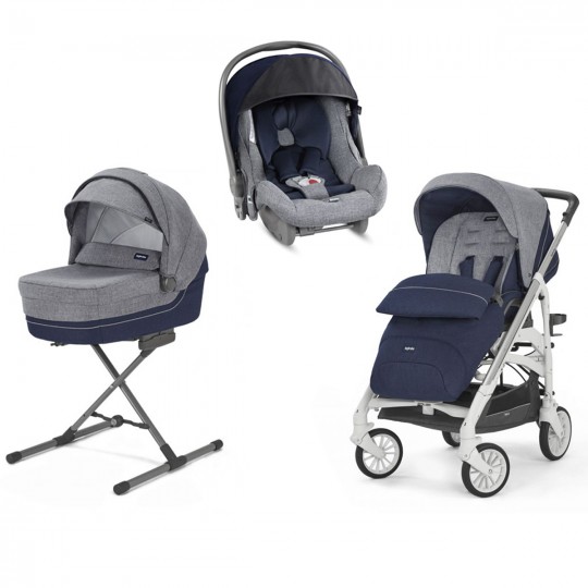 Inglesina - Sistema Quattro Trilogy + Huggy con telaio City bianco - Colore Inglesina: antigua blue