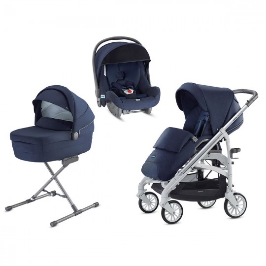 Inglesina - Sistema Quattro Trilogy + Huggy con telaio City bianco - Colore Inglesina: antigua blue