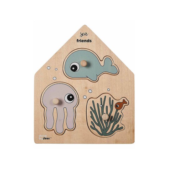 Done By Deer - Gioco a Incastro in Legno Peg - Disegno: Sea Friends