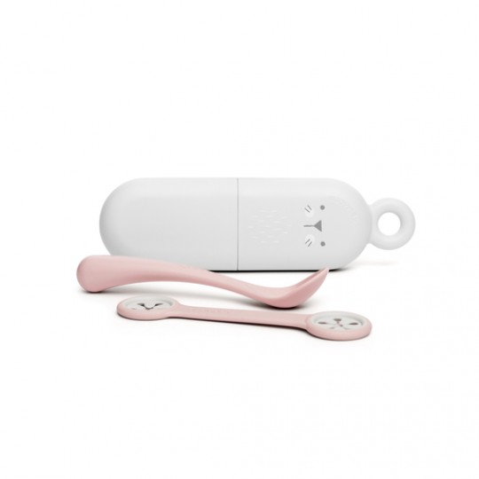 Suavinex - Set Hygge: Cucchiaio + porta posate + reggibavaglino - Colori Suavinex: Rosa