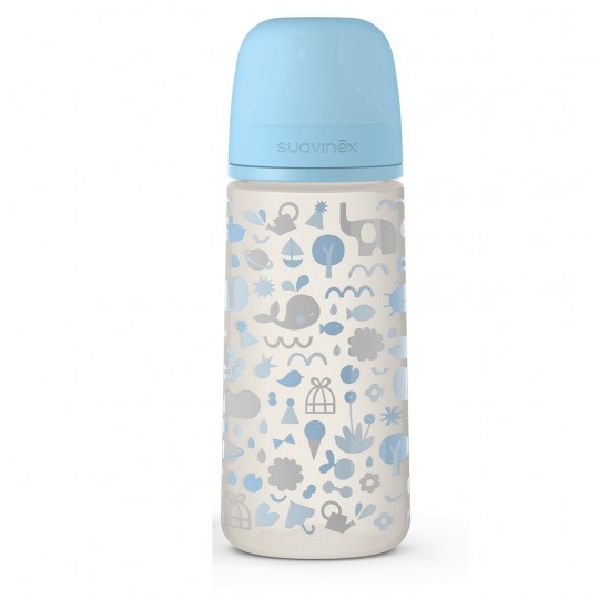 Suavinex - Biberon Memories Tettarella simmetrica SX pro flusso medio 270ml - Colori Suavinex: Azzurro