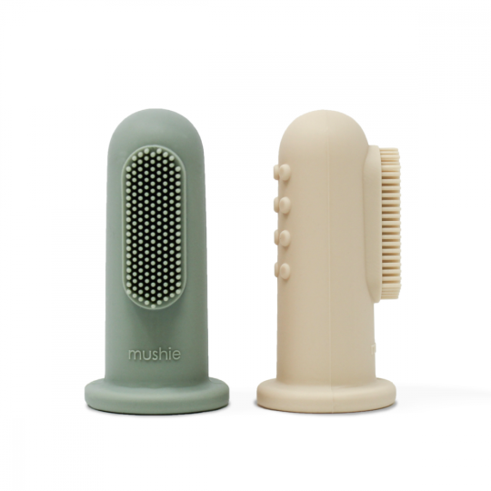 Mushie - Spazzolino da denti per il dito - Versioni Mushie: Cambridge Blue/Sand