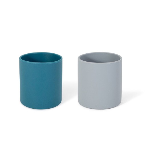 Soina - Set 2 bicchieri con 1 coperchio - 100% Silicone - Colori Soina: Blu Notte/Grigio