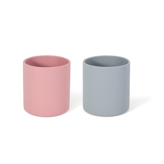 Soina - Set 2 bicchieri con 1 coperchio - 100% Silicone - Colori Soina: Rosa Antico/Grigio