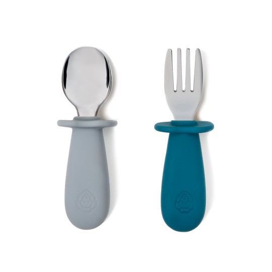 Soina - Set di posate - Cucchiaio e forchetta - Colori Soina: Blu/Grigio