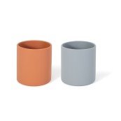 Soina - Set 2 bicchieri con 1 coperchio - 100% Silicone - Colori Soina: Cammello/Grigio