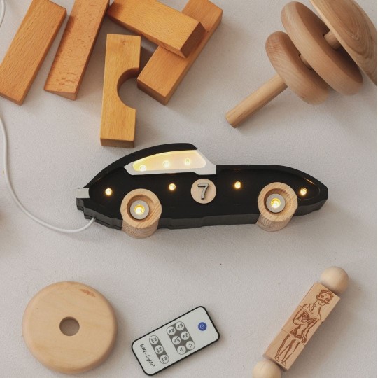Little Lights - Lampada LED Macchina da corsa Nera con regolatore di luminosità - Fatta a mano