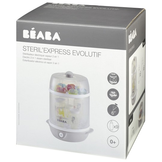 Béaba - Sterilizzatore Express 2 in 1 - Spegnimento Automatico - Grigio - Elimina il 99% dei batteri!