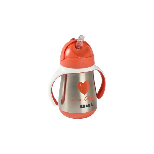 Béaba - Tazza con Cannuccia in Acciaio Inossidabile - 250 ml - Colore: Rosso