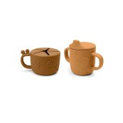 Done By Deer - Set Tazza Snack e Tazza Beccuccio Peekaboo- 100% Silicone Alimentare - Colore: Mostarda