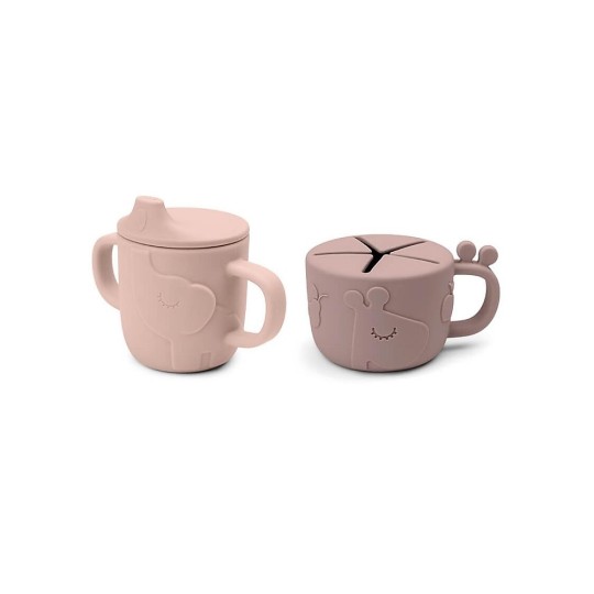 Done By Deer - Set Tazza Snack e Tazza Beccuccio Peekaboo- 100% Silicone Alimentare - Colore: Rosa
