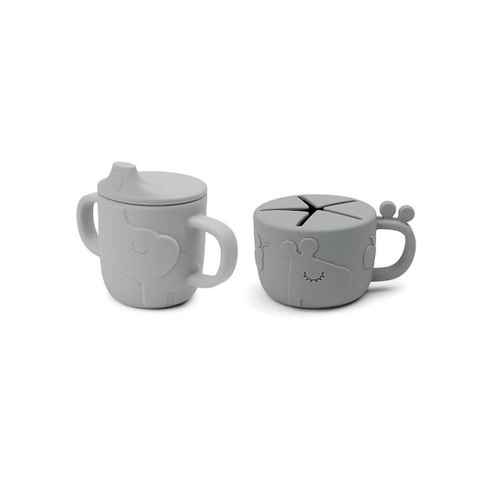 Done By Deer - Set Tazza Snack e Tazza Beccuccio Peekaboo- 100% Silicone Alimentare - Colore: Grigio