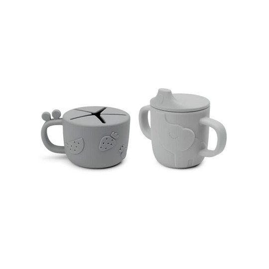 Done By Deer - Set Tazza Snack e Tazza Beccuccio Peekaboo- 100% Silicone Alimentare - Colore: Grigio