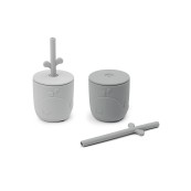 Done by Deer - Set Tazze con Tappo e Cannuccia Peekaboo - 100% Silicone Alimentare - Colore: Grigio