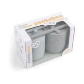 Done by Deer - Set Tazze con Tappo e Cannuccia Peekaboo - 100% Silicone Alimentare - Colore: Grigio