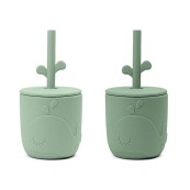 Done by Deer - Set Tazze con Tappo e Cannuccia Peekaboo - 100% Silicone Alimentare
