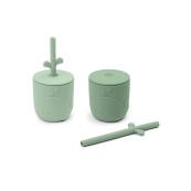 Done by Deer - Set Tazze con Tappo e Cannuccia Peekaboo - 100% Silicone Alimentare - Colore: Verde