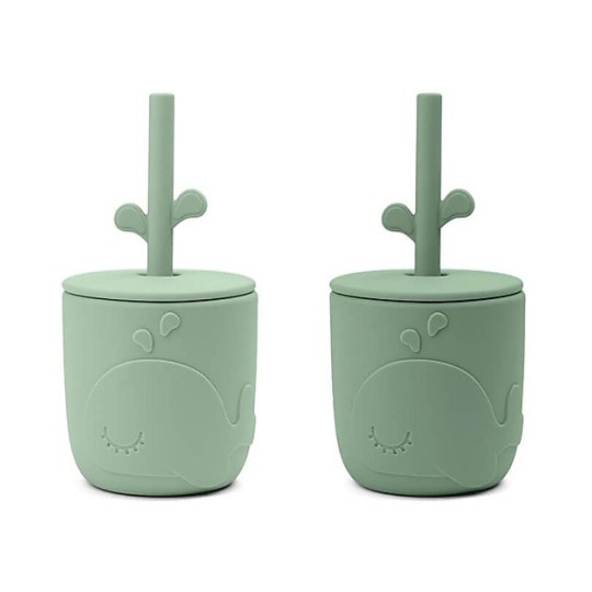 Done by Deer - Set Tazze con Tappo e Cannuccia Peekaboo - 100% Silicone Alimentare