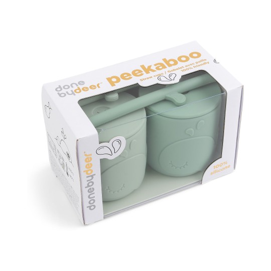 Done by Deer - Set Tazze con Tappo e Cannuccia Peekaboo - 100% Silicone Alimentare