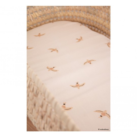 Nobodinoz - Lenzuolino in cotone Bio Melody 40x80 - Colori Nobodinoz: Nude Haiku Birds Nat