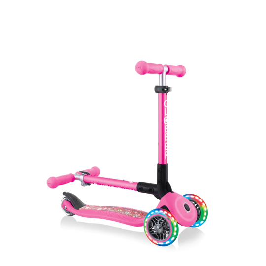 Globber - Monopattino Junior Foldable con luci 3 Ruote - Dai 2 anni - Colori Globber: Pink Flower