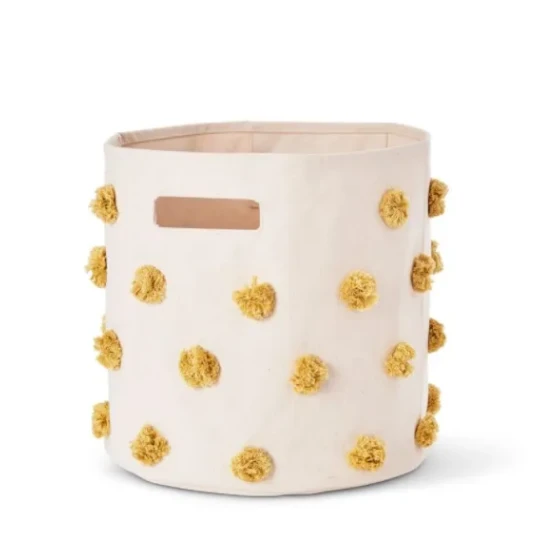 Pehr - Cesto Portaoggetti - Pom Pom - 33 x 30,5 cm - 100% Cotone Naturale - Colore: Oro