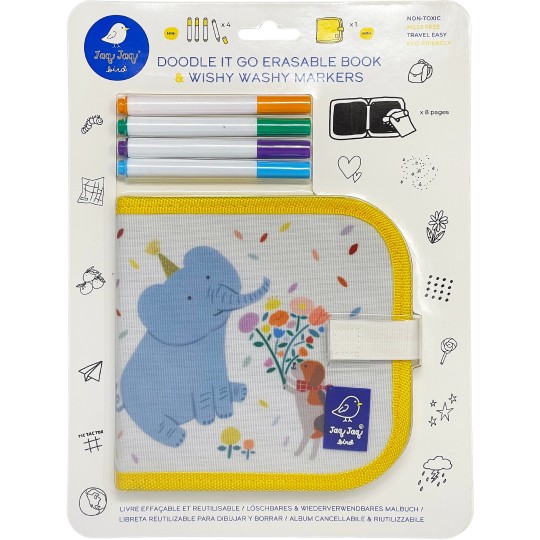 Jaq Jaq Bird - Mini Album Riutilizzabile Grab N Go - 4 Pennarelli Lavabili Inclusi