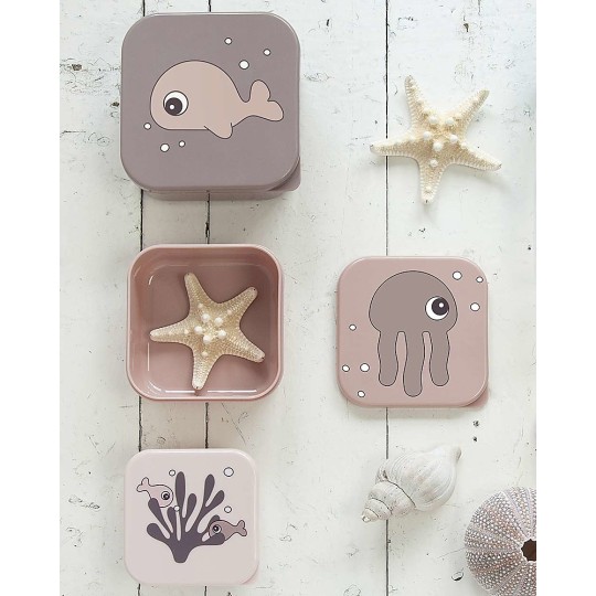 Done by Deer - Set 3 Contenitori Portamerenda Sea Friends - Colore: Cipria