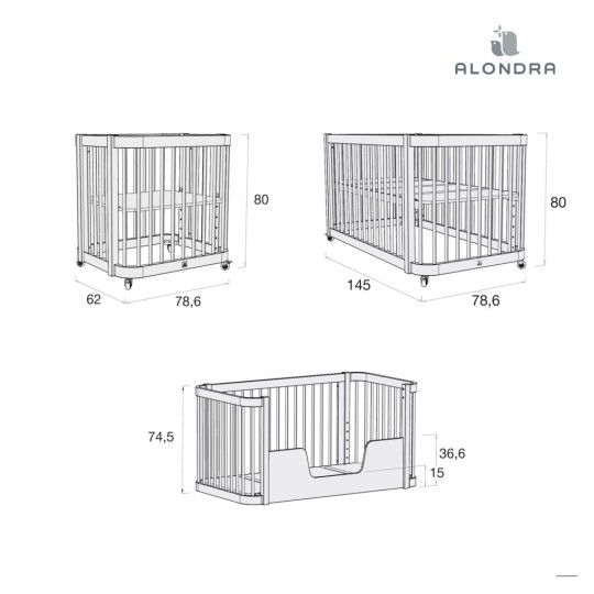 Alondra - Lettino evolutivo Crea Tre - Culla-Lettino-Letto