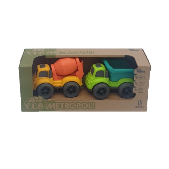 Toys Garden - Ecometropoli Mezzi da lavoro e Soccorso -  Fatto con paglia di grano! - Veicolo: Betoniera e Ribaltabile