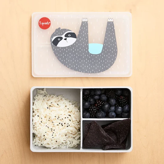 3Sprouts - Porta pranzo Bento 3 Scomparti - in Silicone - Versioni 3 Sprouts: Bradipo Grigio
