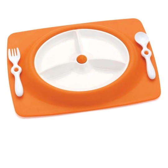 Skip Hop - Piatto 3 scomparti con forchetta e cucchiaio - Colore: Arancione