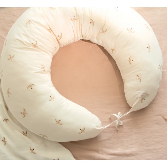 Nobodinoz - Cuscino allattamento Luna Willow - Cotone Bio - Colori Nobodinoz: Nude Haiku Birds Nat