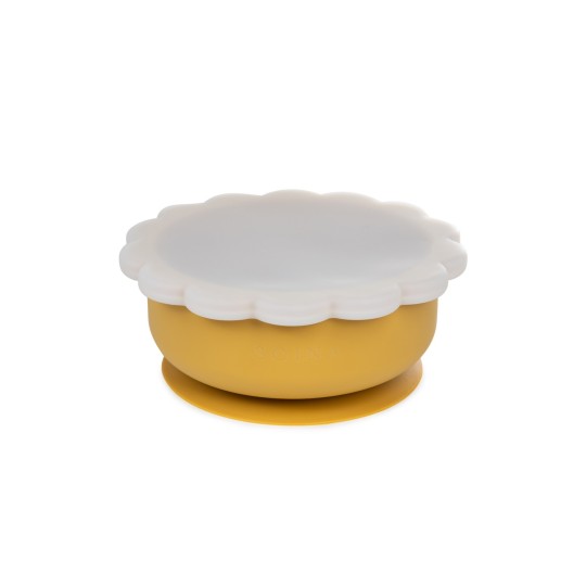 Soina - Ciotola con ventosa e coperchio - 100% Silicone Alimentare - Colori Soina: Ocra