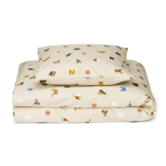 Liewood - Set Copripiumino e Federa Ingeborg - 100x135 cm - 100% Cotone biologico - Colore Liewood: Alphabet / Sandy