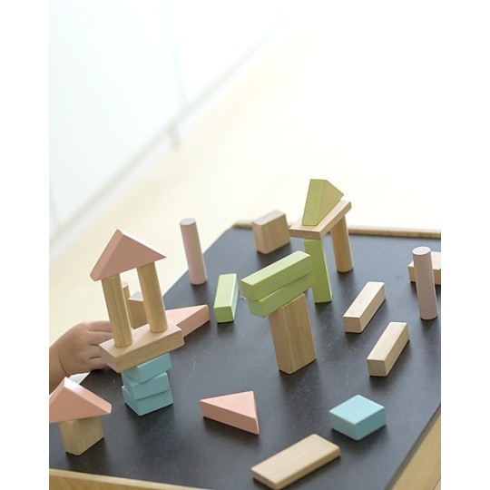 Plan toys - Set di blocchi da costruzione 40 pezzi - Legno naturale - Pastello