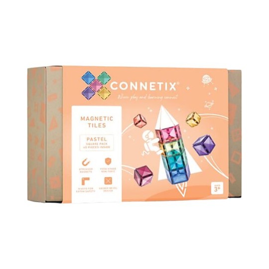 Connetix - 40 Pezzi Square Pack - Pastello - 100% Plastica ABS Atossica