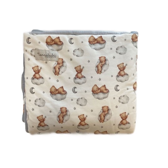 Nannafrufrù - Trapunta imbottita 100x75cm- 100% Cotone e 100% poliestere reciclato - Colore Nannafrufrù: Teddy Grigio