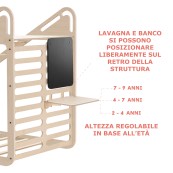 MamaToyz - Letto Montessori bambini 90x190cm - Incluso di scivolo e rampa per arrampicata, altalena, lavagna e banco