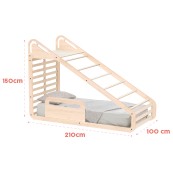 MamaToyz - Letto Montessori bambini 90x190cm - Incluso di scivolo e rampa per arrampicata, altalena, lavagna e banco