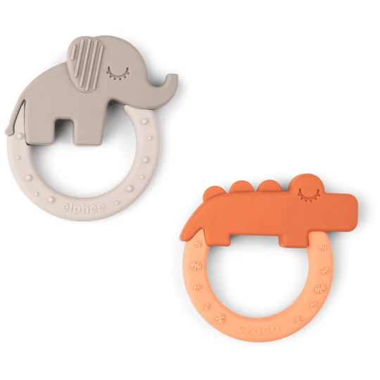 Done by Deer - Set 2 Massaggiagengive Elphee e Croco - 100% Silicone Alimentare - Colore: Sabbia