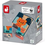 Janod - Puzzle Cubi animali in legno WWF 6 pezzi - Dai 12 mesi